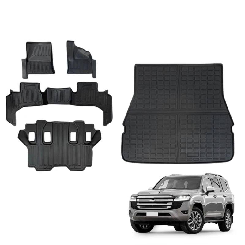 Autoteppiche Für Toyota Für Land Für Cruiser LC300 7seat 3D Auto Fußmatten Cargo Liner Kofferraumpolster Teppich Schutz Zubehör Auto Fussmatten Set(RHD 5PCS) von CENAP