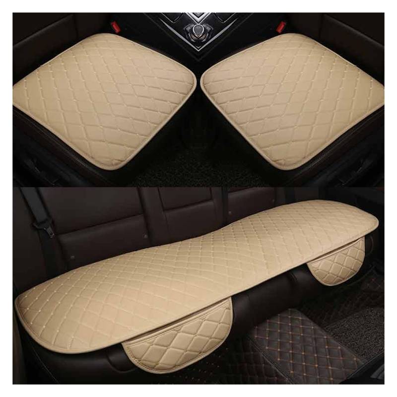 CENAP Autobezüge Set Auto Sitzbezug Kissen Autos PU Leder Universal Auto Innen Zubehör Vier Jahreszeiten Schützen Set Stuhl Matte Auto-Styling Sitzschoner Auto(Beige 3pcs) von CENAP