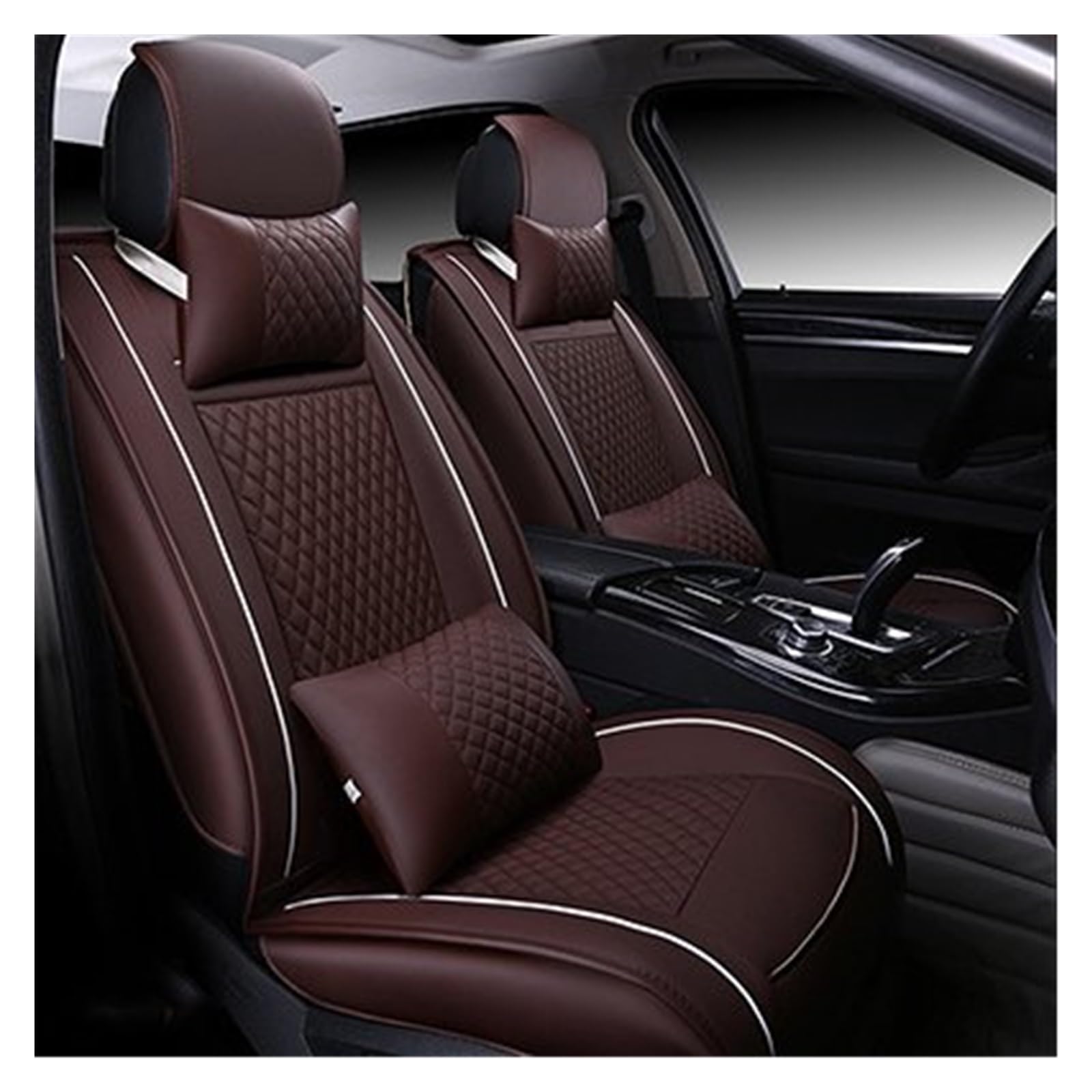 CENAP Autobezüge Set Für ALFA Für Romeo Für Stelvio Für Giulia Alle Modelle Auto Zubehör Innen Details PU Leder Auto Sitz Abdeckung Sitzschoner Auto(Coffee Have Pillow) von CENAP