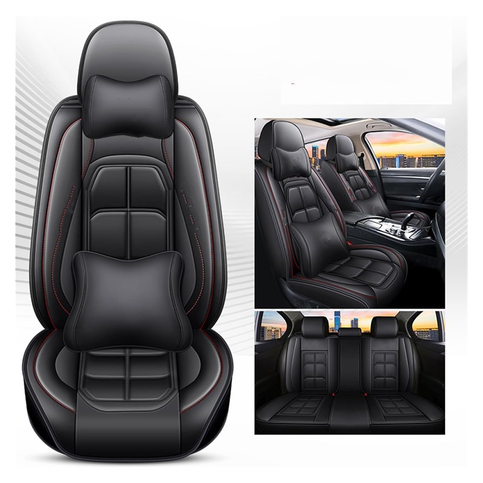 CENAP Autobezüge Set Für Astra Universal Pu Leder Auto Sitzbezug Auto Zubehör Innen Details Sitzschoner Auto(Black 5 Seat A) von CENAP