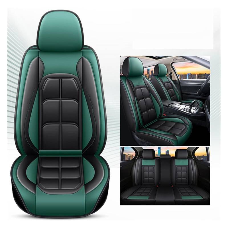 CENAP Autobezüge Set Für Astra Universal Pu Leder Auto Sitzbezug Auto Zubehör Innen Details Sitzschoner Auto(Black Green 5 Seat) von CENAP