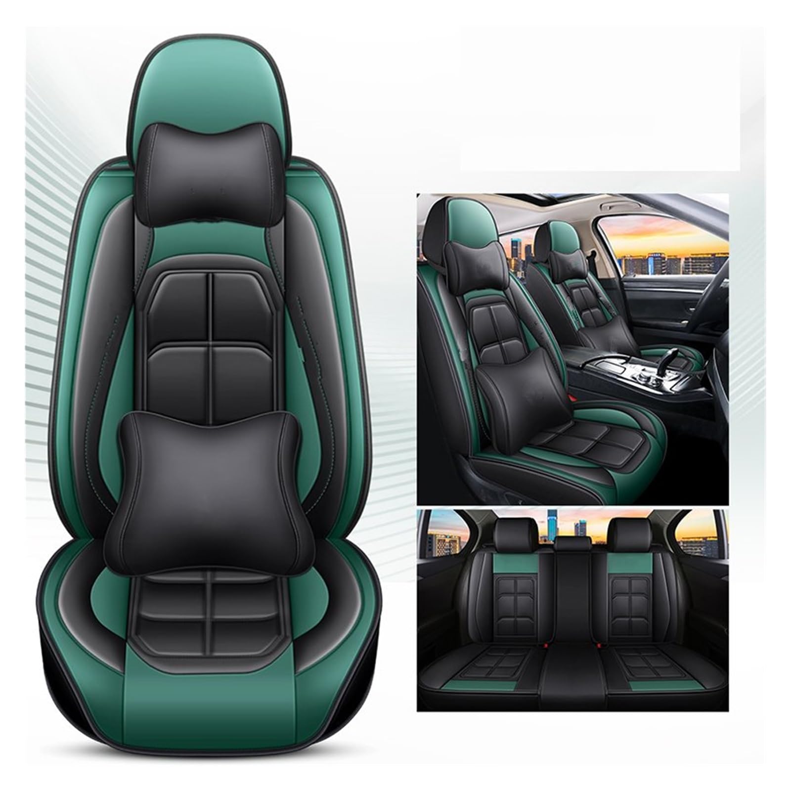 CENAP Autobezüge Set Für Astra Universal Pu Leder Auto Sitzbezug Auto Zubehör Innen Details Sitzschoner Auto(Black Green 5 SeatA) von CENAP