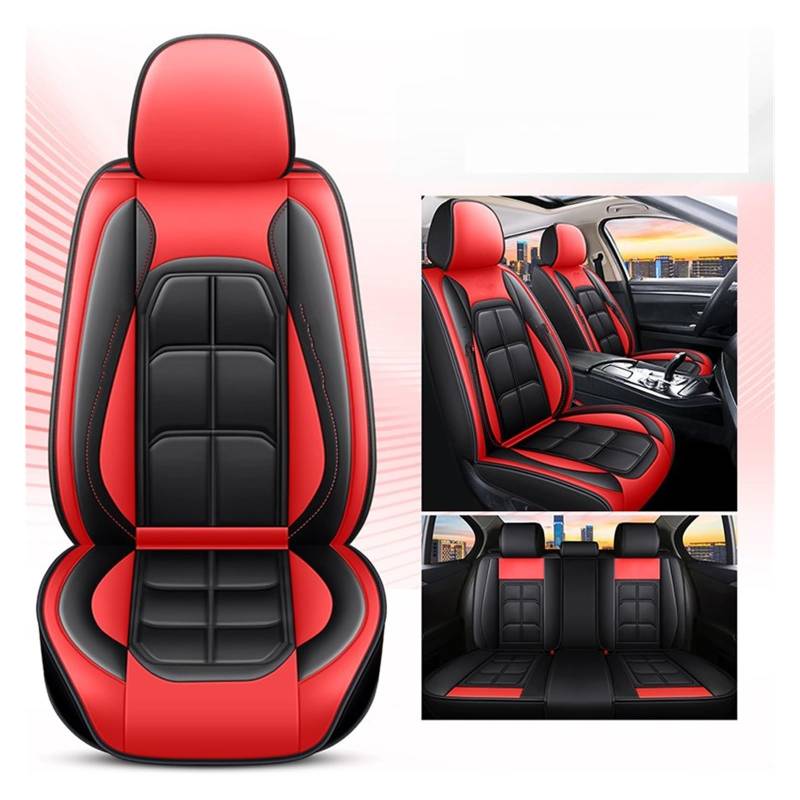 CENAP Autobezüge Set Für Astra Universal Pu Leder Auto Sitzbezug Auto Zubehör Innen Details Sitzschoner Auto(Black Red 5 Seat) von CENAP