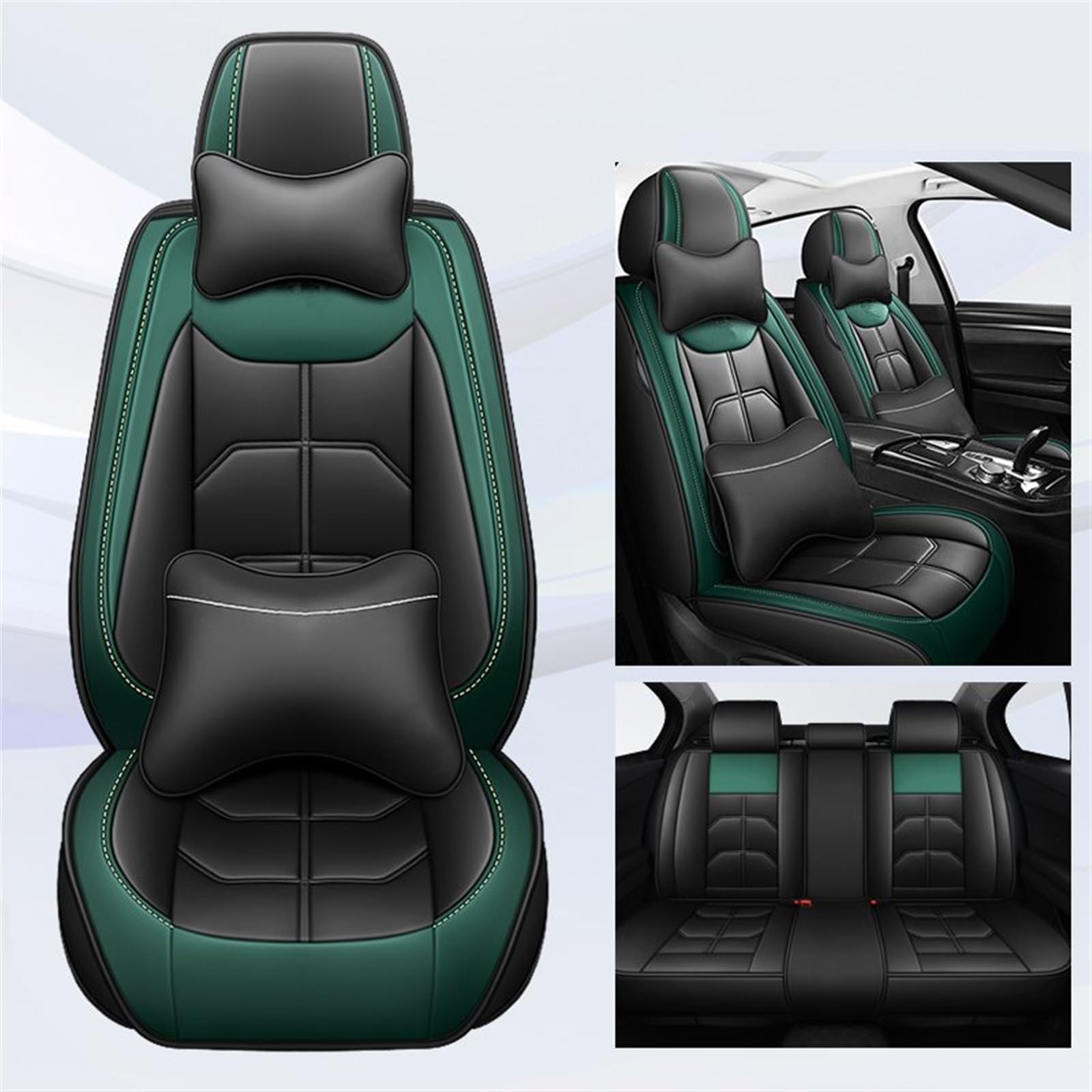 CENAP Autobezüge Set Für F10 Für 5 Serie F11 G30 G31 E39 E60 E61 F07 F18 G38 Universal Auto Sitz Abdeckung Auto Zubehör Innen Details Alle Auto Modell Sitzschoner Auto(Black Green 5 Seat) von CENAP