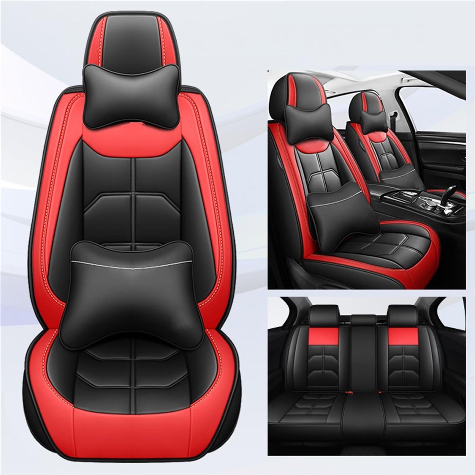 CENAP Autobezüge Set Für F10 Für 5 Serie F11 G30 G31 E39 E60 E61 F07 F18 G38 Universal Auto Sitz Abdeckung Auto Zubehör Innen Details Alle Auto Modell Sitzschoner Auto(Black Red 5 Seat) von CENAP