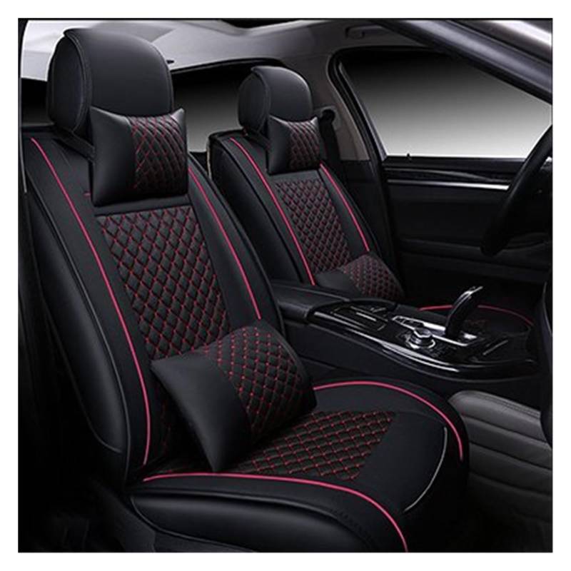 CENAP Autobezüge Set Für Ford Für Territory Für Kuga Für S-max Für Expedition Für F 150 PU Leder 5 Sitz Auto Sitz Abdeckung Auto Zubehör Sitzschoner Auto(Black red Pillow) von CENAP