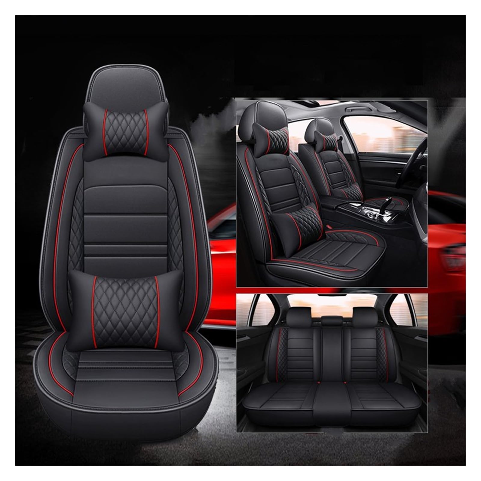 CENAP Autobezüge Set Für Für Grandis Für Montero Für Sport Für Outlander Für PHEV Auto Sitzbezug Auto Zubehör Sitzschoner Auto(Black red 5) von CENAP