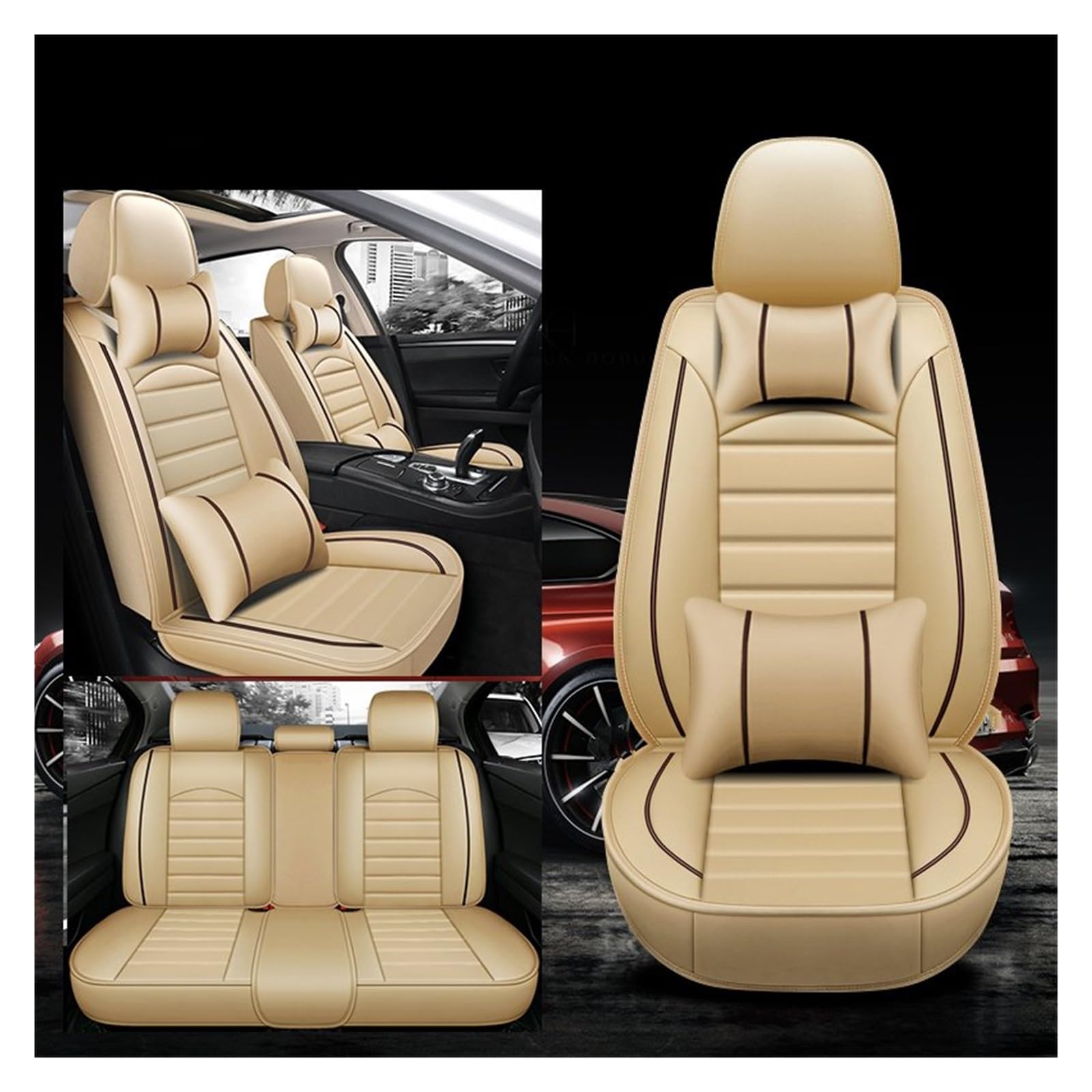 CENAP Autobezüge Set Für KIA Für Optima Für Soul Für Forte Für Spectra Für Sorento Universal Auto Sitz Abdeckung Auto Zubehör Innen Sitzschoner Auto(Beige 5 Seat) von CENAP