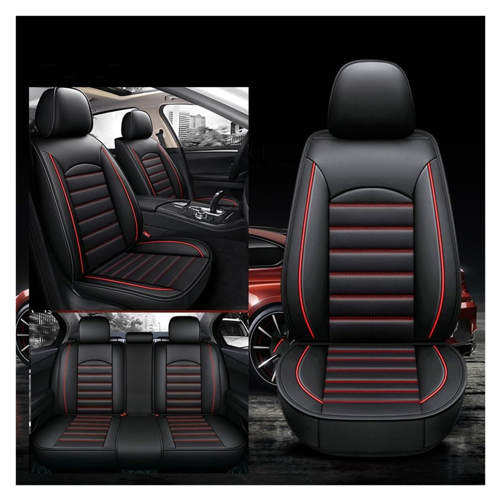 CENAP Autobezüge Set Für Toyota Für Vios Für Kluger Für Sequoia Für Rush Universal Auto Sitz Abdeckung Auto Zubehör Innen Details Sitzschoner Auto(Black Red 5 Seat) von CENAP