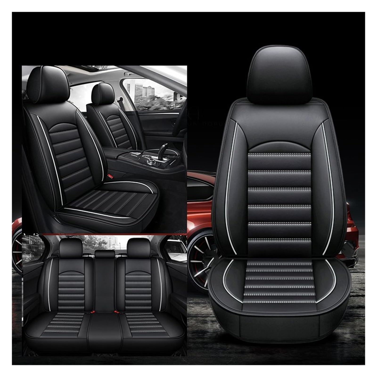 CENAP Autobezüge Set Für Toyota Für Vios Für Kluger Für Sequoia Für Rush Universal Auto Sitz Abdeckung Auto Zubehör Innen Details Sitzschoner Auto(Black White 5 Seat) von CENAP