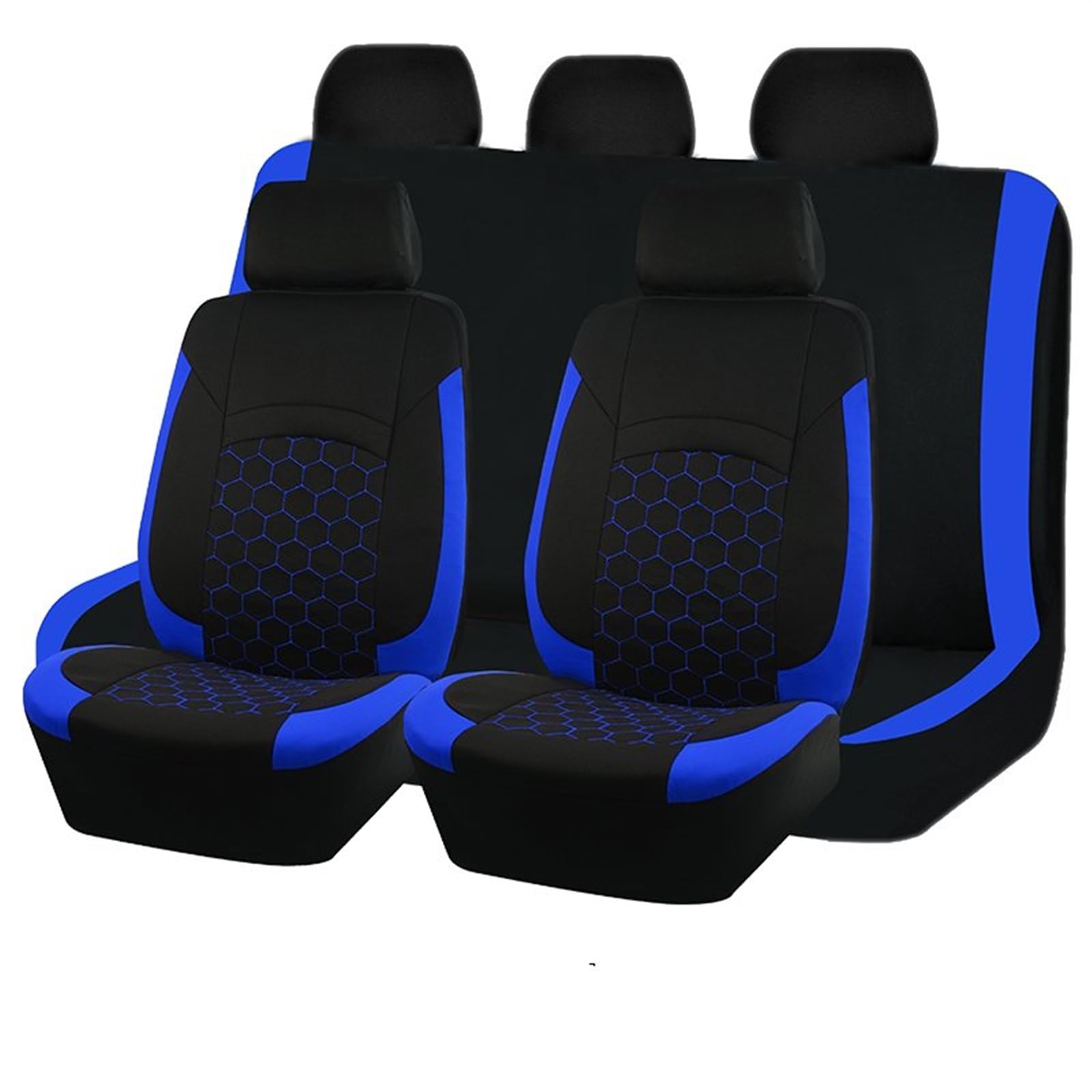 CENAP Autobezüge Set Universelles Polyester-Hexagon-Stickerei-Rennwagen-Sitzbezüge-Set Zubehör Für Die Innenausstattung Mit Verbundschwamm-Reißverschluss Sitzschoner Auto(9pcs Blue) von CENAP