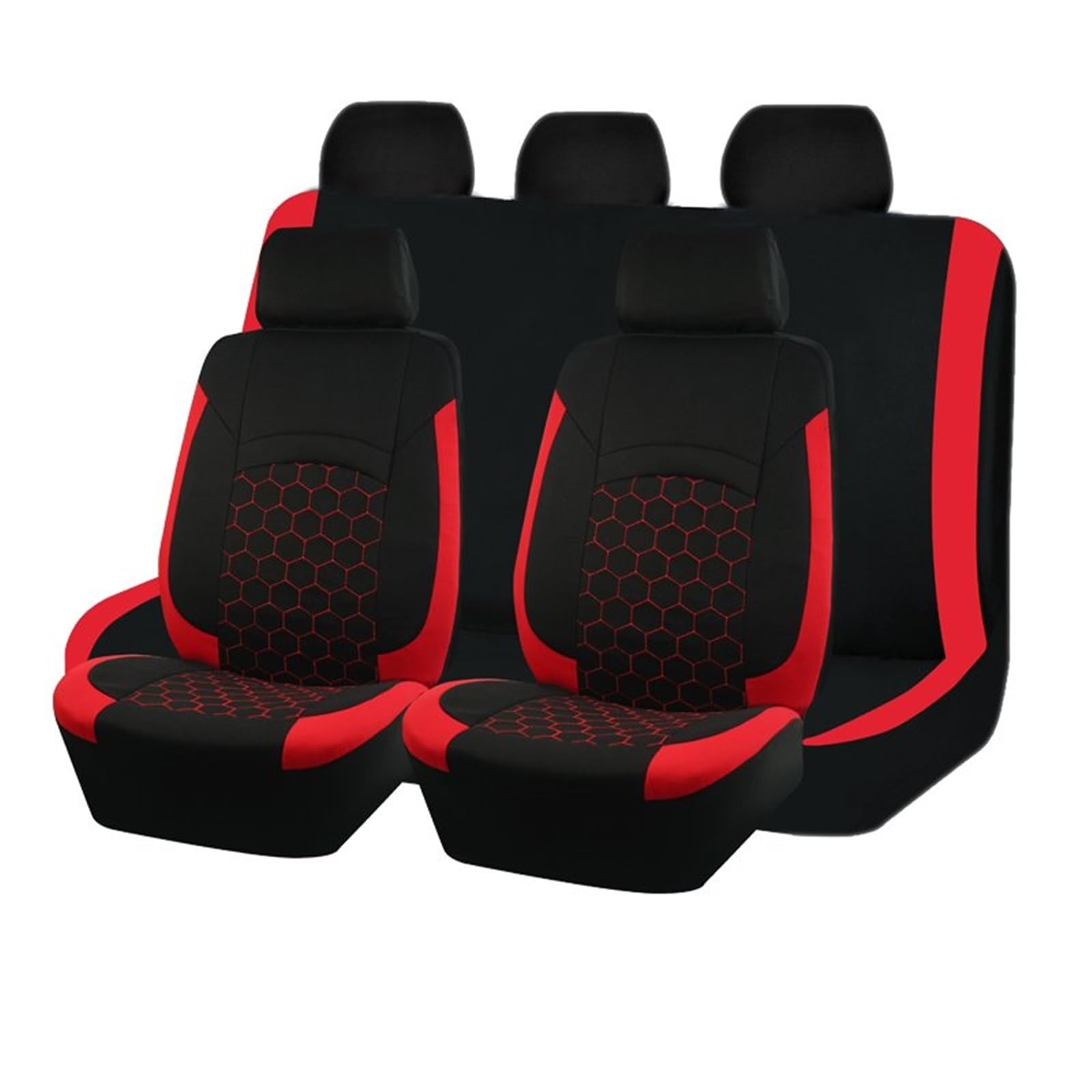 CENAP Autobezüge Set Universelles Polyester-Hexagon-Stickerei-Rennwagen-Sitzbezüge-Set Zubehör Für Die Innenausstattung Mit Verbundschwamm-Reißverschluss Sitzschoner Auto(9pcs Red) von CENAP