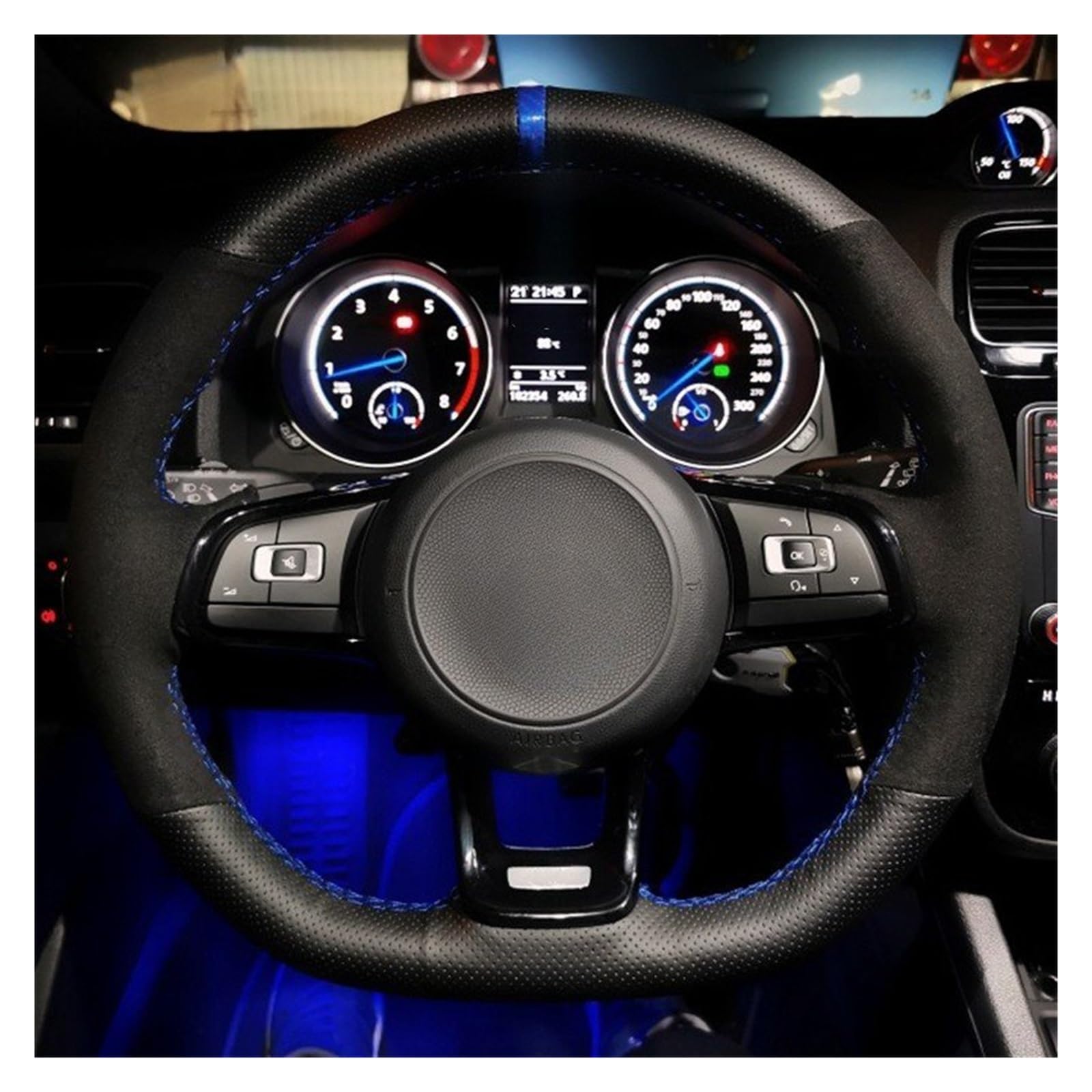 Lenkradabdeckung Für Golf 7 Für GTI Für Golf R MK7 Für Polo Für Scirocco 2015 2016 DIY Hand-genäht Carbon Faser Leder Auto Lenkrad Abdeckung Auto Lenkradhülle(Stil 2) von CENAP