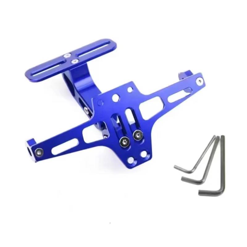 Motorrad Kennzeichenhalter Universal Einstellbare Motorrad Lizenz Nummer Platte Halterung Hinten Blinker Lampe Halter CNC Aluminium Für Fender Eliminator Motorrad Kennzeichen(Blue) von CENAP