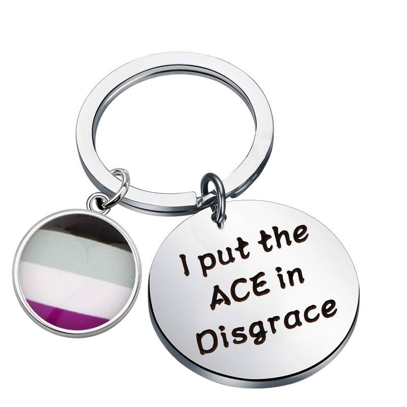 CENWA Asexual Pride Gift LGBTQ Gift Asexual Pride Flag Jewelry I Put The ACE in Disgrace Keychain, GRAU, 3.0 von CENWA