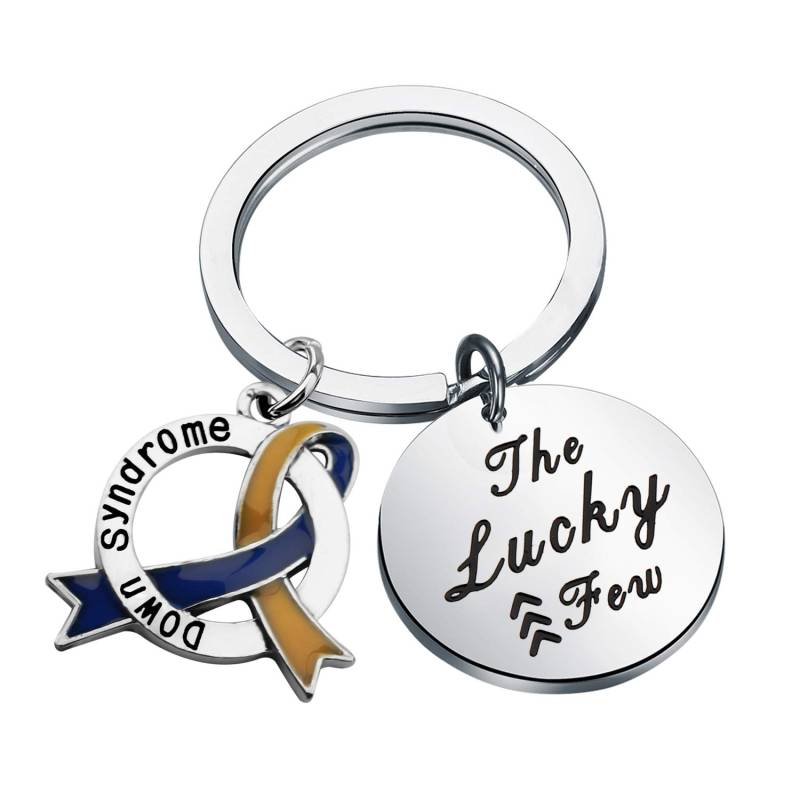 CENWA Down Syndrome Awareness Gift Blue and Yellow Awareness Down Syndrome Ribbon The Lucky Few Keychain, GRAU, 2.5 von CENWA