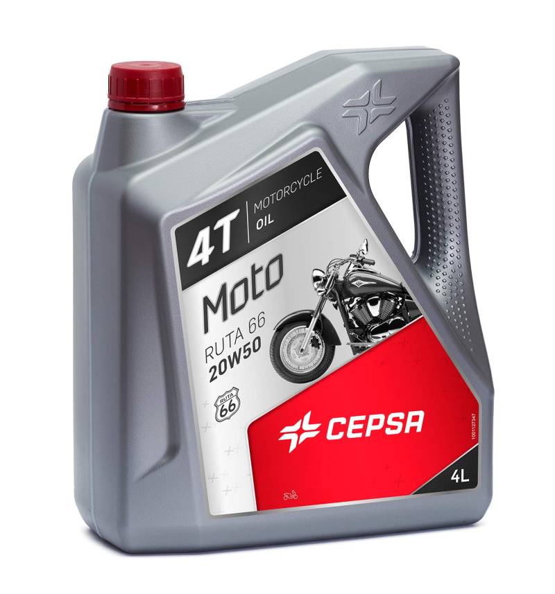 CEPSA 514233601 Moto 4T Ruta 66 20W50 Mineralöl Mehrbereichs-Schmierstoff für Viertakt-Motorräder, 4 L von CEPSA