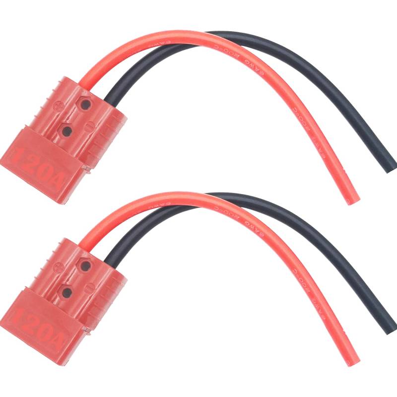 CESFONJER 120A,600V Batterie Stecker, batteriekabel verbinder, Batterie Schnelltrenn/Verbindungsstecker, mit 6 AWG 25 cm Silikonkabel für Boot, Wohnwagen, Auto, Wohnmobil (2 Sätze,rot) von CESFONJER