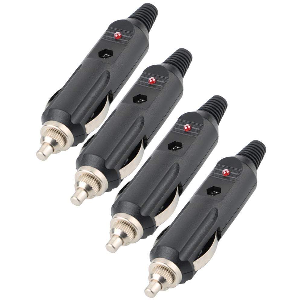 CESFONJER 4 Pcs Auto-Zigarettenanzünder-Stecker, Zigarettenanzünde Universalstecker mit Sicherung rot LED DIY 12V 24V von CESFONJER