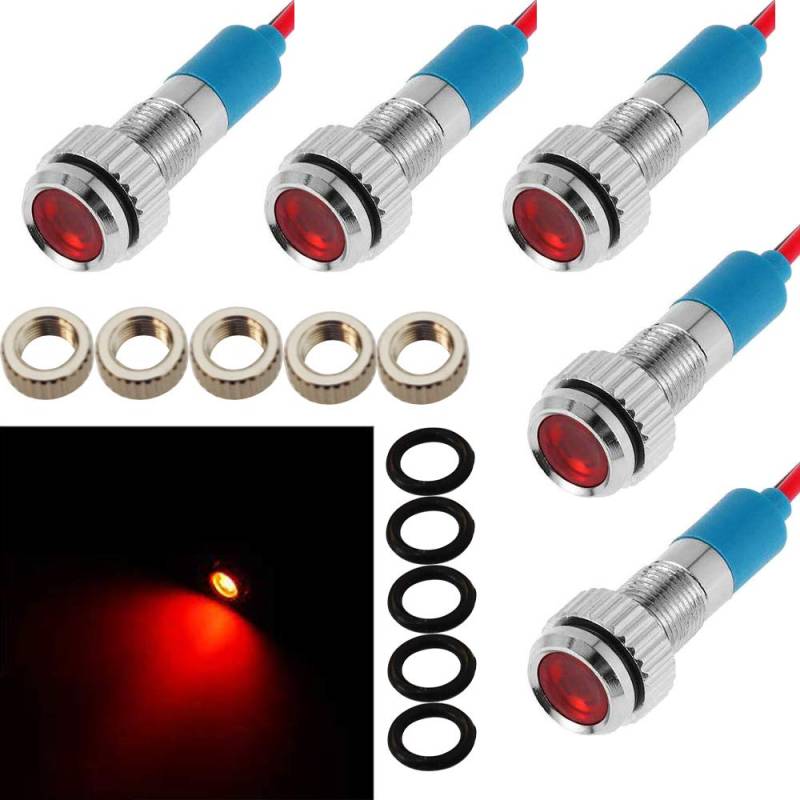 CESFONJER 5 stücke 6mm 1/4 "LED Metall Anzeigelampe 12 V Wasserdichte Signallampe Für Universal Autos, Van, lkw, boote, modellautos, ferngesteuerte autos (Rot) von CESFONJER