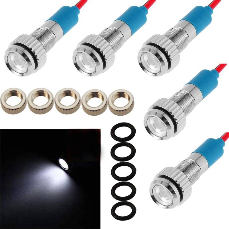 CESFONJER 5 stücke 6mm 1/4 "LED Metall Anzeigelampe 12 V Wasserdichte Signallampe Für Universal Autos, Van, lkw, boote, modellautos, ferngesteuerte autos (weiß) von CESFONJER