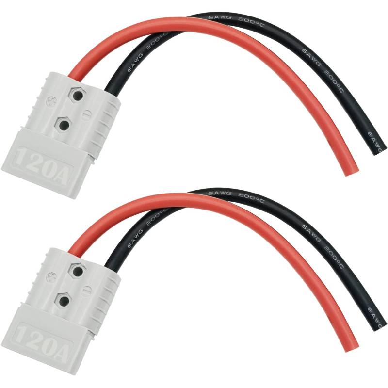 CESFONJER Batterie Stecker, 120A 600V Batterieanschluss Stecker (2 Sätze), Schnellanschluss-Schnelltrenn-Batterieanschluss, mit 25 cm 6 AWG Batteriekabel(grau) von CESFONJER