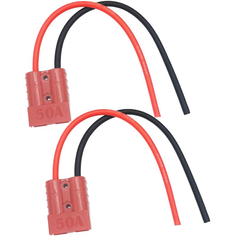 CESFONJER Batterieanschluss, 50A 600V Batterie Schnellanschluss Stecker, Schnellanschluss/Trennstecker Stecker, mit 25 cm 10 AWG Kabel (2 Sätze, rot) von CESFONJER