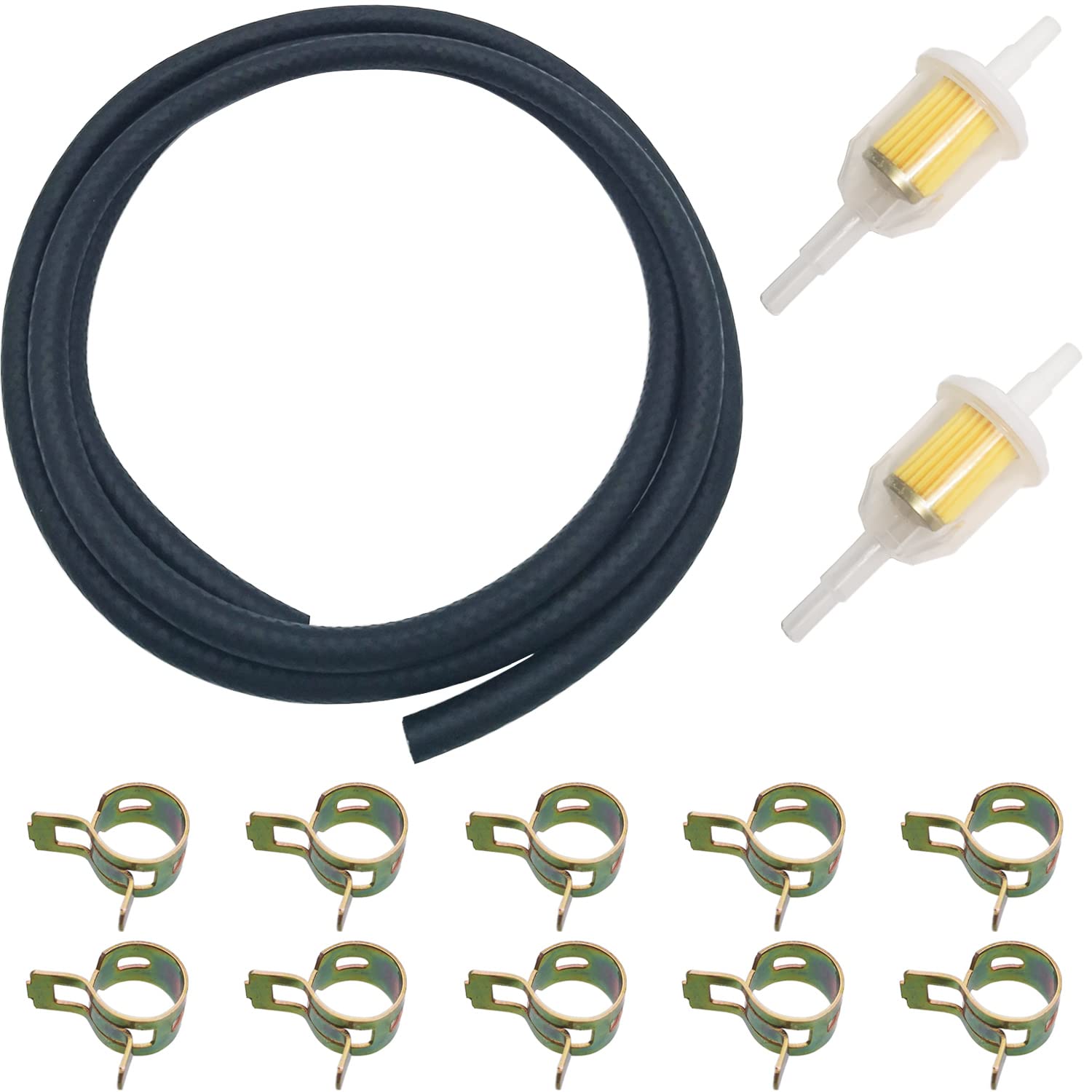 CESFONJER Benzinschlauch Set, 2m Benzinschlauch, 2 pcs 6 mm / 8 mm Benzin-Kraftstofffilter und 10 pcs Schlauchklemmen, für Pkw Auto Motorrad Rasenmäher Roller von CESFONJER