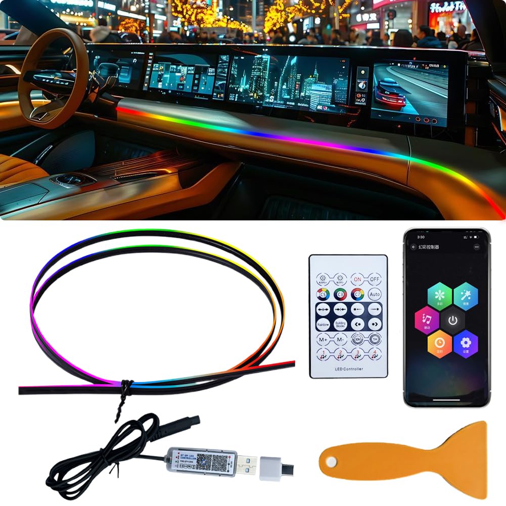 CEWROM LED Innenbeleuchtung Auto, Umgebungslicht USB, RGB Ambientebeleuchtung Auto Strip 110cm App Steuerbare Innenbeleuchtung,Mehrfarbige Ambientebeleuchtung Auto LED Streifen, Glühendes Neonlicht von CEWROM