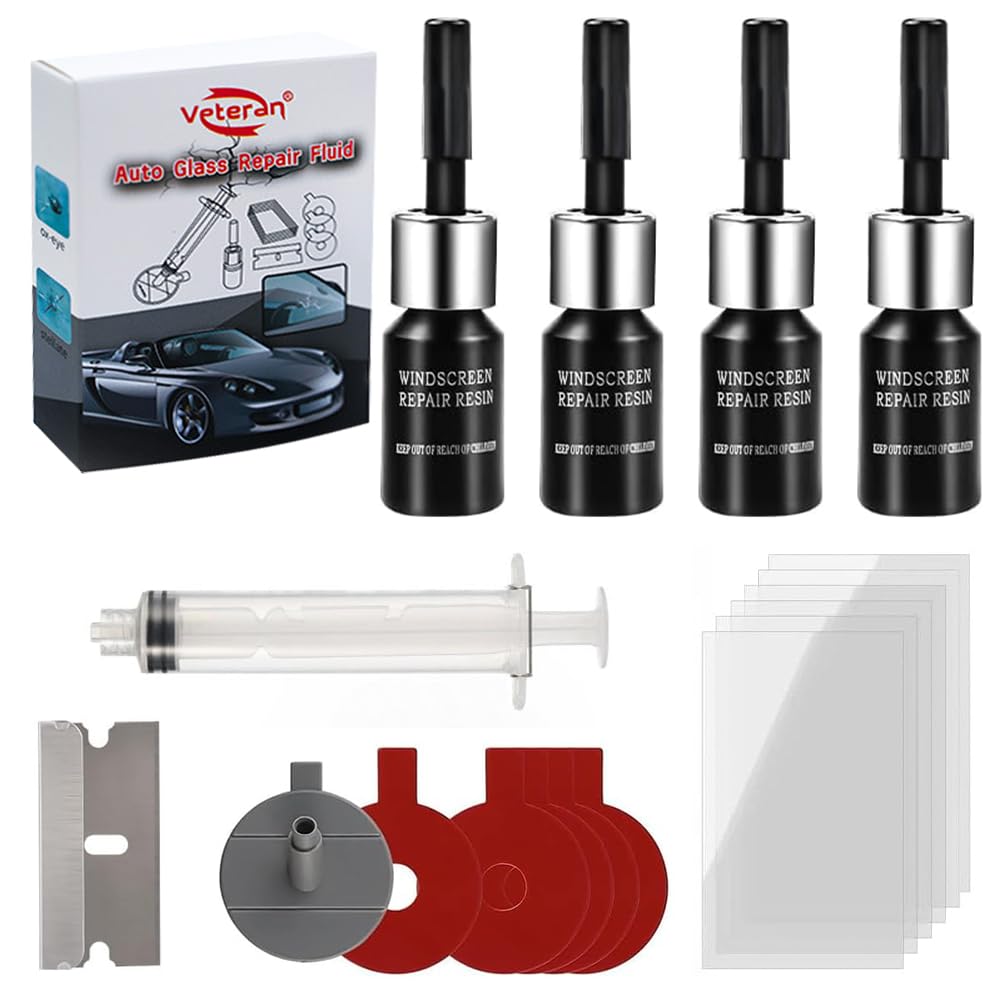 CEWROM Windschutzscheibe Reparaturset, 4 Stück Glas Reparatur Set, Steinschlag Glas Reparatur Flüssigkeit, Auto Zubehör zur Reparatur von Kratzern, Löchern, Spinnennetzen, Rissen und Sternförmigen Ri von CEWROM