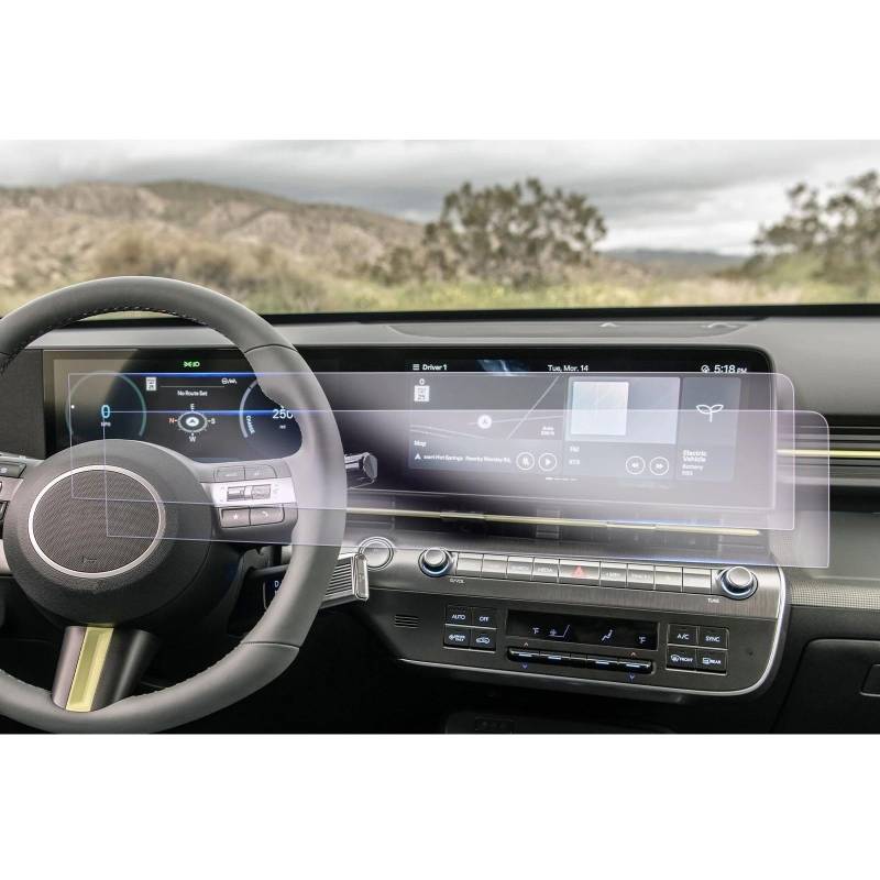 CEWSUIO Kompatibel Mit Hyundai Für Kona SX2 2023 2024 Auto-GPS-Navigation Und Armaturenbrett-Displayschutzfolie Aus Gehärtetem Glas GPS Navigation Schutzfolie(Left Hand Drive) von CEWSUIO