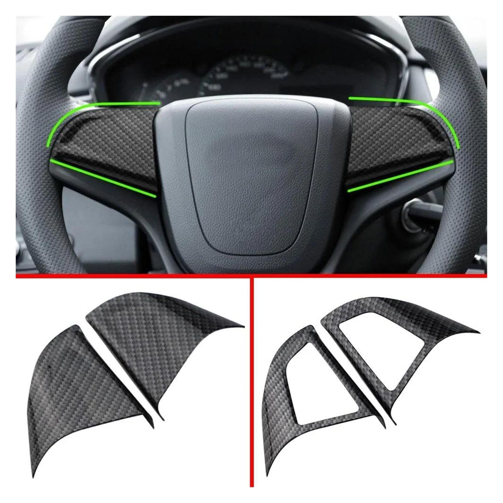 Aufkleber Abdeckung Chrome Carbon Fiber Lenkrad Taste Rahmen Abdeckung Trim ABS Aufkleber Für Chevy Für Cruze Für Trax Für Camaro Für Orlando Für Sonic Für Aveo Panel Interieurleisten(1 Hole Carbon) von CEXBIRC