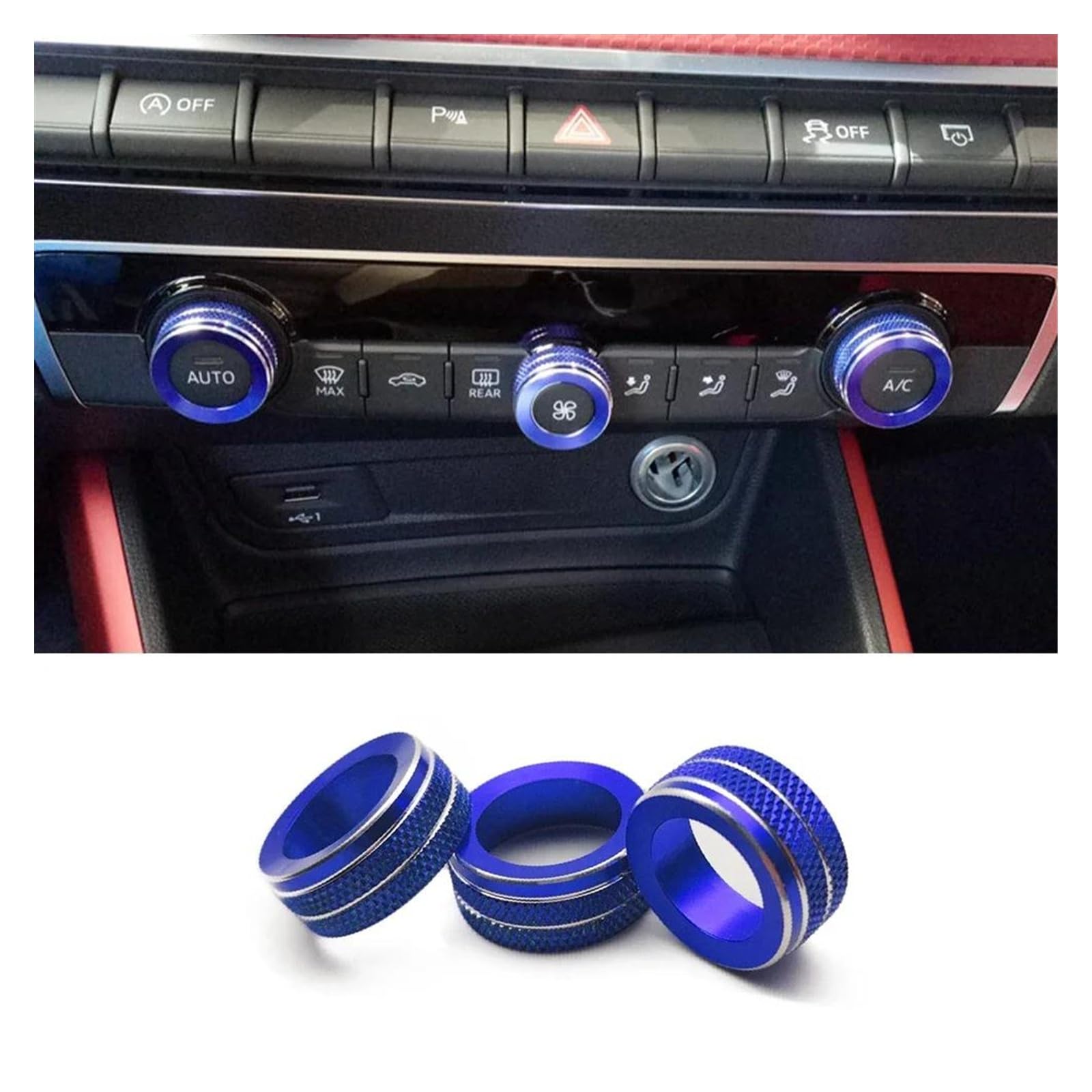 Aufkleber Abdeckung Für A3 8V 2014-2020 Auto Styling Center Konsole Multimedia Knopf Schalter Kreise Dekoration Abdeckung Trim Innen Zubehör Panel Interieurleisten(3PCS Blue) von CEXBIRC