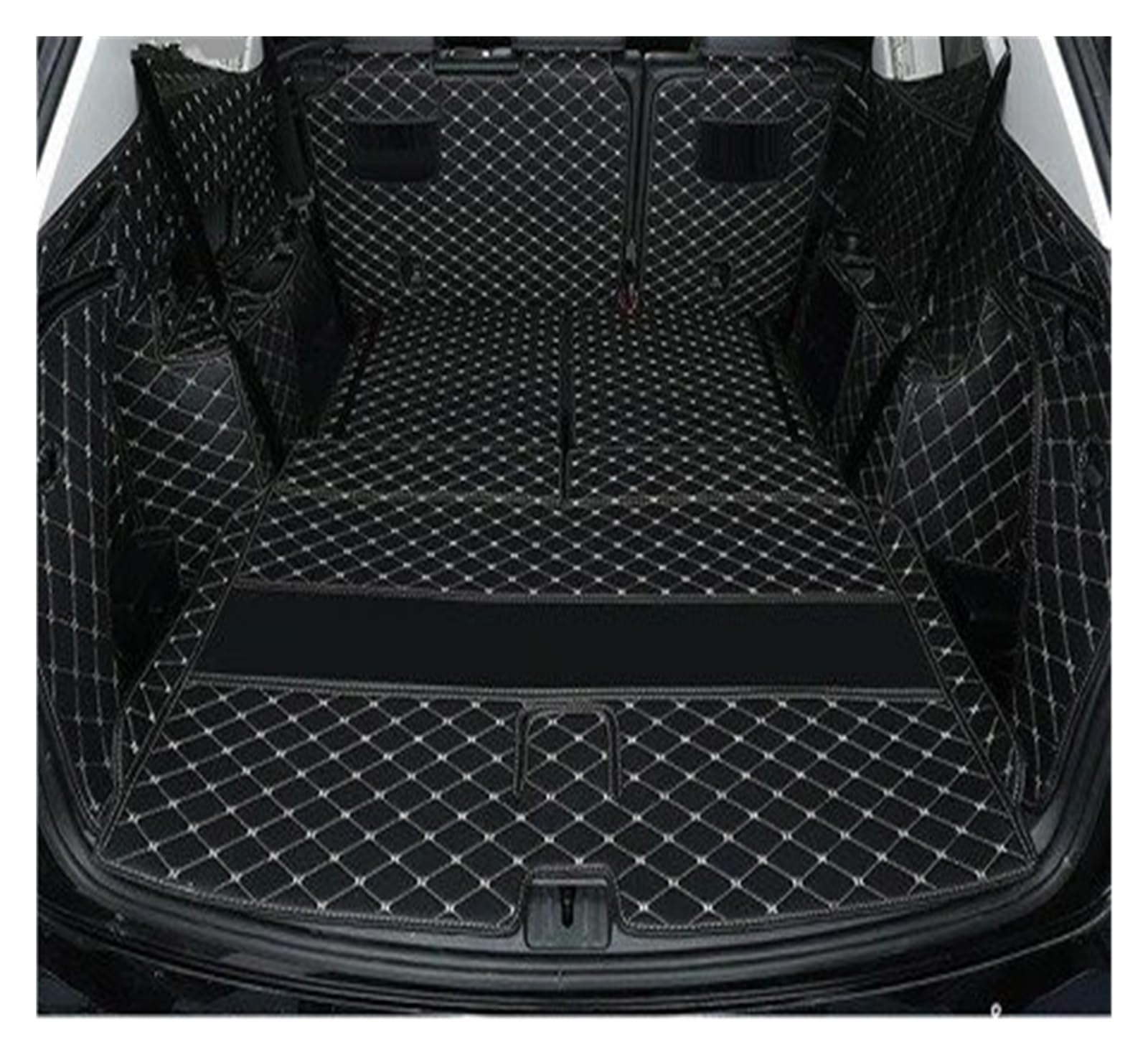 Auto Kofferraummatte Für VW Für Atlas 2017 2018 2019 2020 Leder Kofferraum Matte Für Cargo-Liner Teramont Zubehör Abdeckungen Styling Innen Kofferraummatten(Black beige Wire) von CEXBIRC