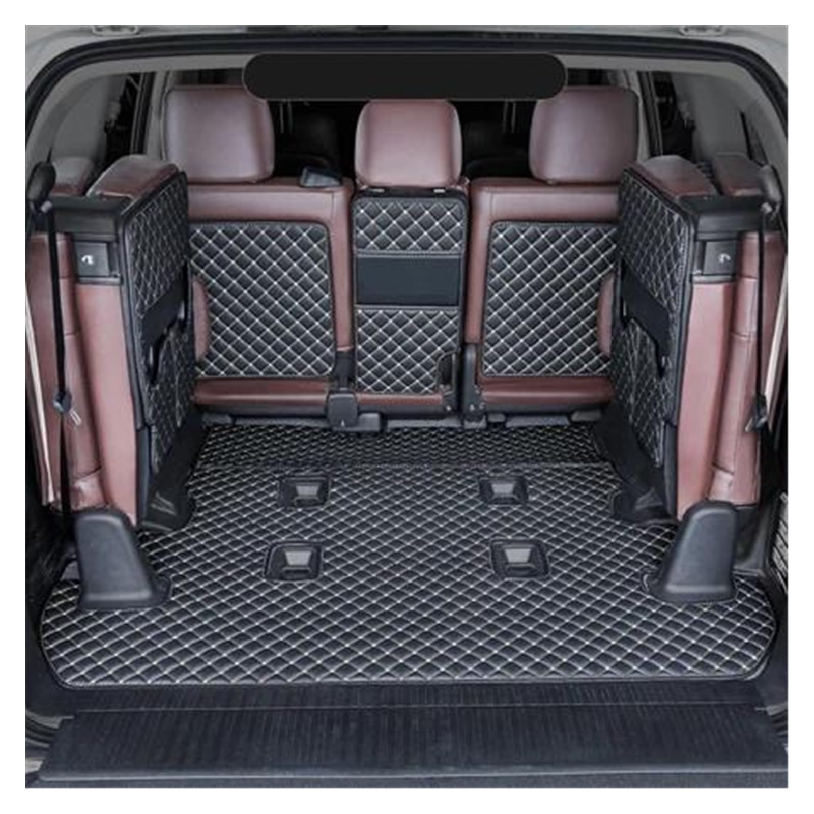 Kofferraum Schutzmatte Auto-Kofferraummatten Leder Für Land Für Cruiser 200 2017 2018 Anti-Schmutz-Schutzschale Cargo Liner Zubehör Styling Kofferraumwanne Set(Black beige,B) von CEXBIRC