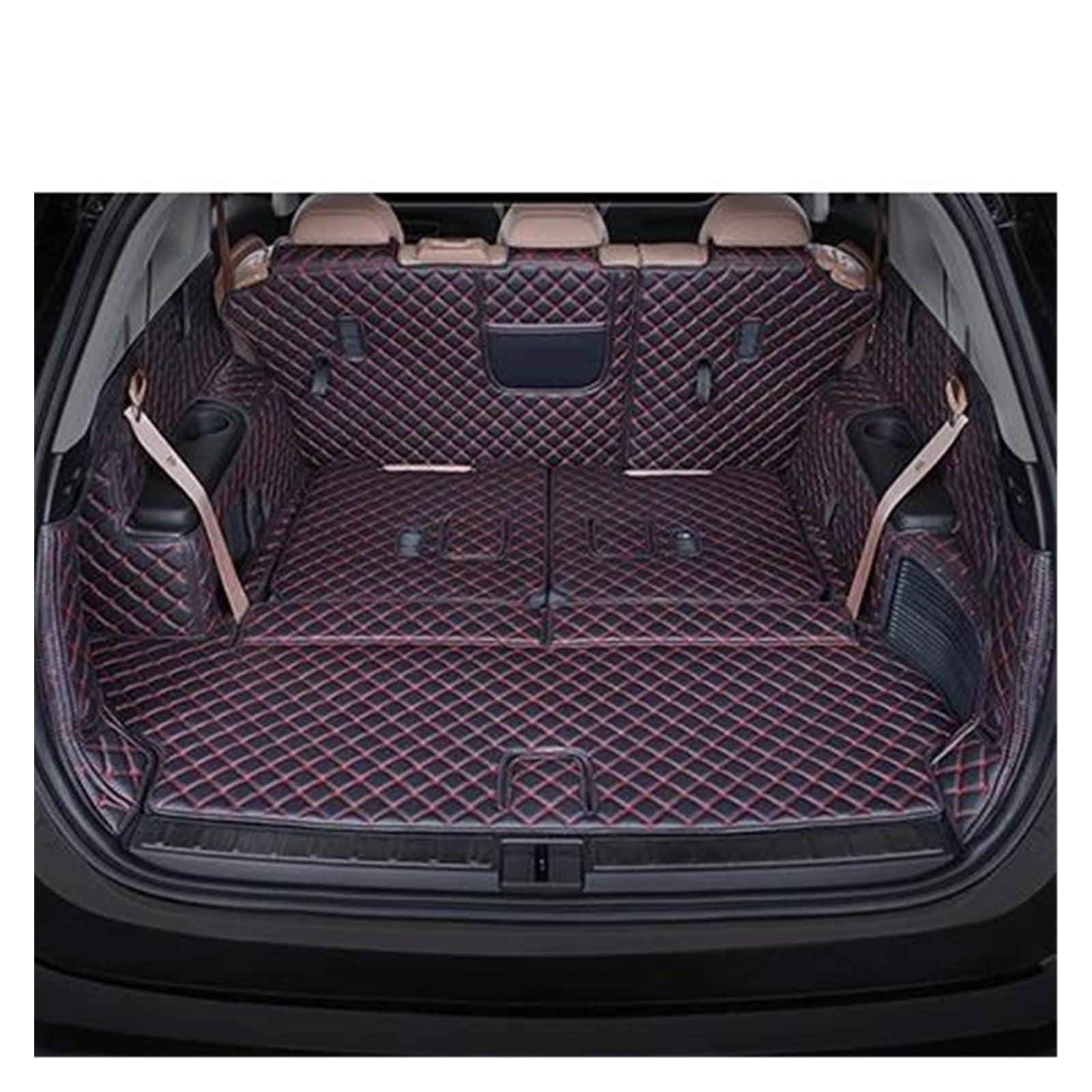 Kofferraum Schutzmatte Leder Für Benz Für GLB 2020 7 Sitze Cargo-Liner Zubehör Innen Boot Auto Kofferraummatte Kofferraumwanne Set(Black red) von CEXBIRC