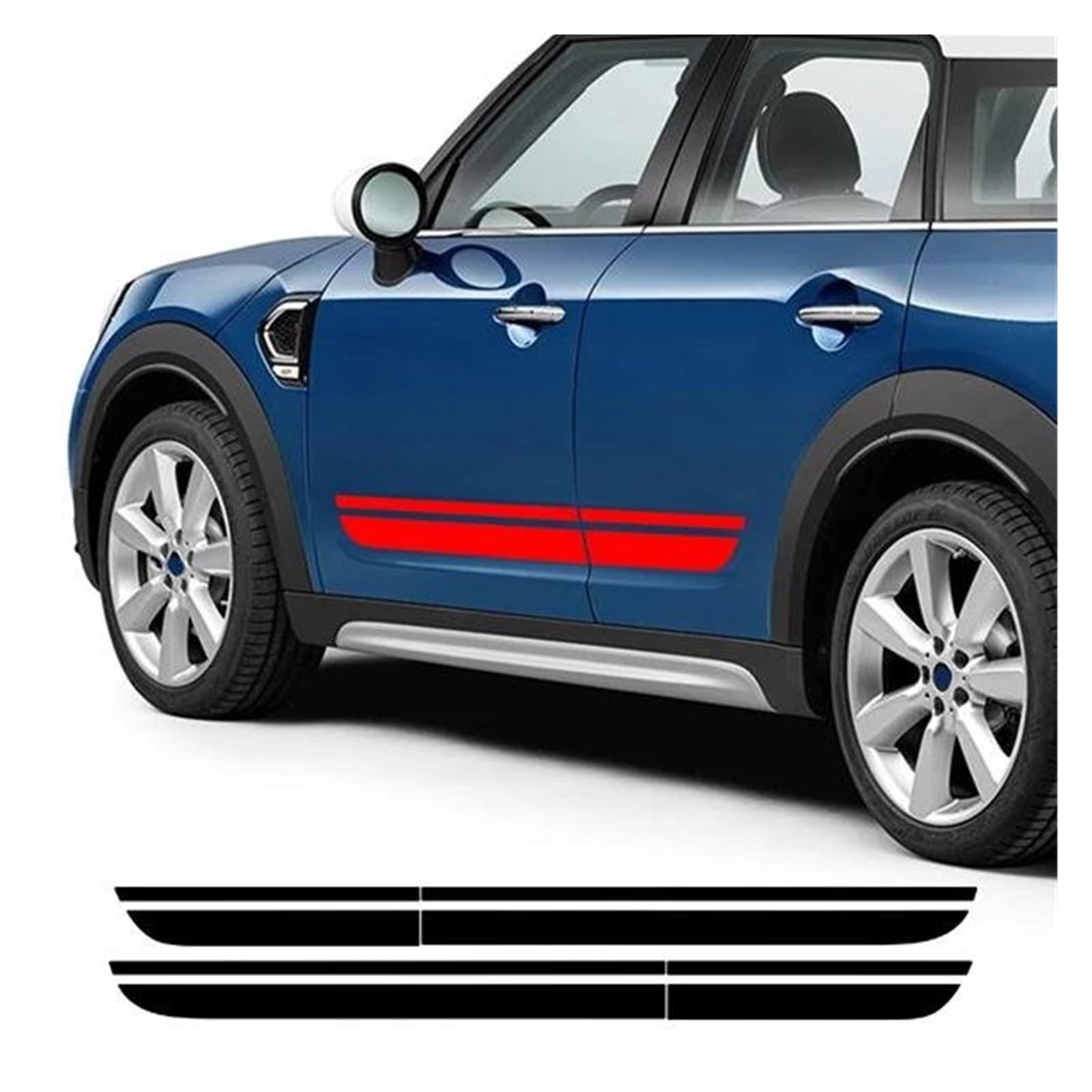 Seitenrock Für Mini Für Cooper Für Countryman F60 Auto Haube Aufkleber Stamm Racing Sport Lange Haube Streifen Hinten Körper Kit Tür Seite Rock Splitter(Gloss Black,The Whole Set) von CEXBIRC