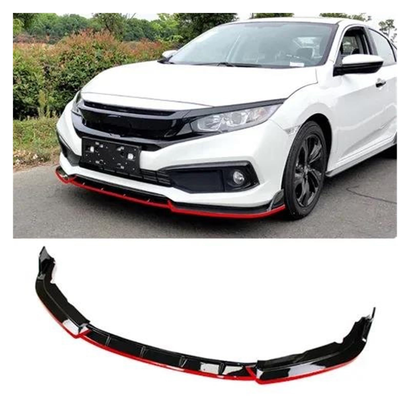 Spoilerlippe Für Civic Für Limousine 2019 20 2021 Front Stoßstange Splitter Lip Diffusor Spoiler Carbon Oberfläche Rock Körper Kit Splitter(Gloss Black red line) von CEXBIRC