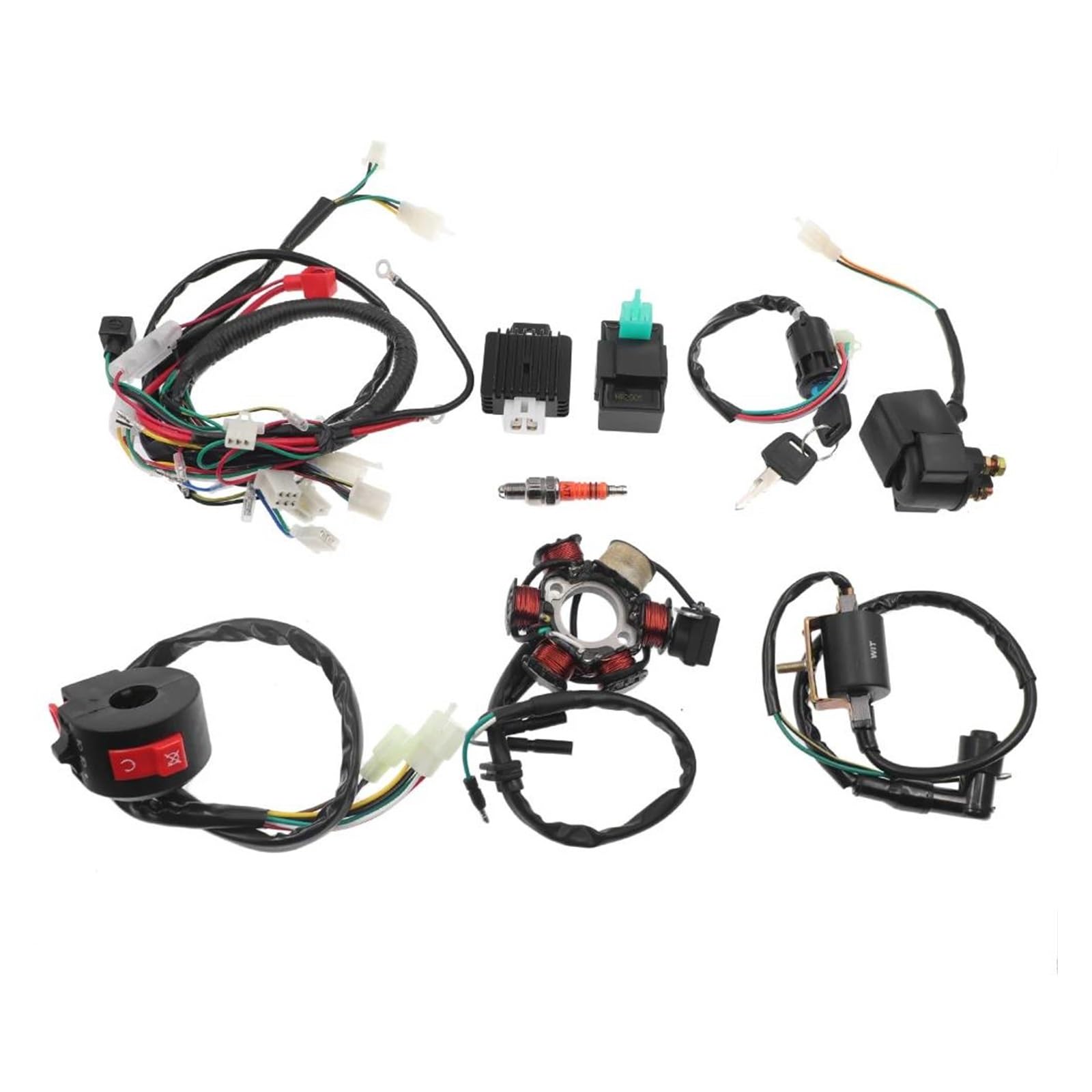 Zündungen Zündeinheit 1Set Für Motorrad ATV Quad Pit Bike Buggy Go Kart 50cc 110cc 125cc Voll Komplette Elektrik Kabelbaum CDI STATOR 6 Spule von CEXBIRC