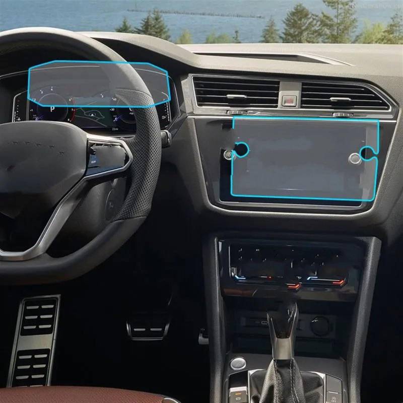 CFAYRLMS Displayabdeckung Kompatibel Mit VW Für Tiguan 2021 2022 Auto-Innenraum-Armaturenbrett-Schutzfolie Navigationsdisplay-Schutzfolie Autozubehör(GPS and Instrument) von CFAYRLMS