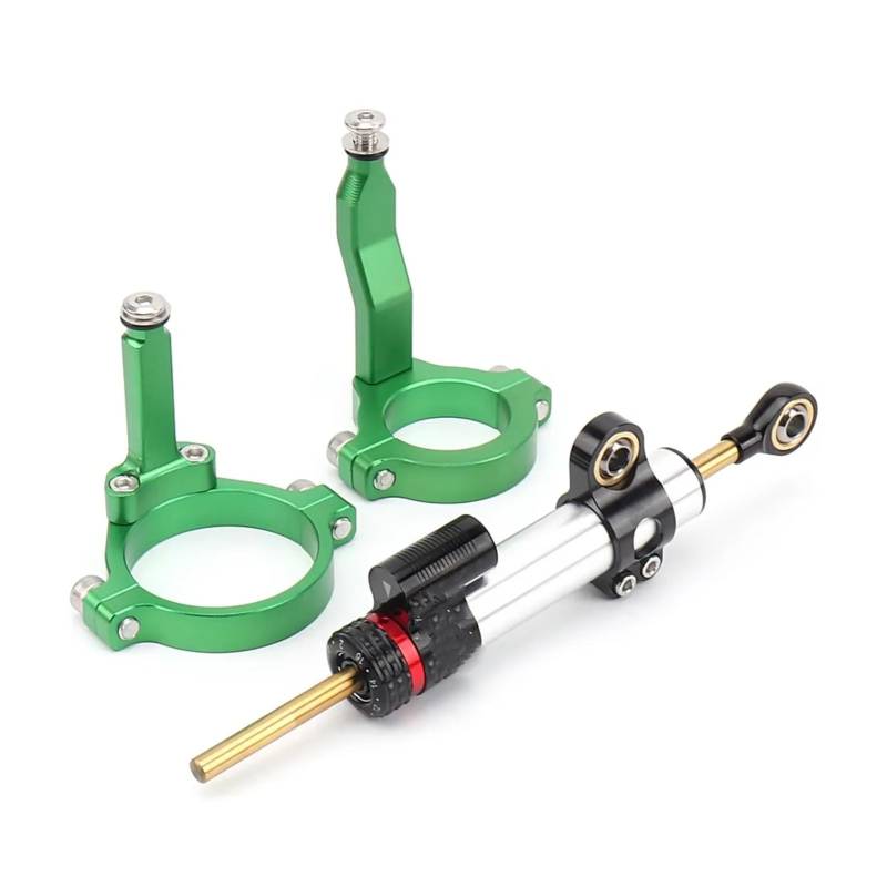 CFAYRLMS Lenkungsdämpfer Einstellbarer Für ZX4R Für ZX-4R Für ZX4RR Für ZX-4RR Für ZX 4R 4RR 2023- Motorrad Lenkstabilisierungsdämpfer Halterungs Montagesatz(Silver-Green) von CFAYRLMS