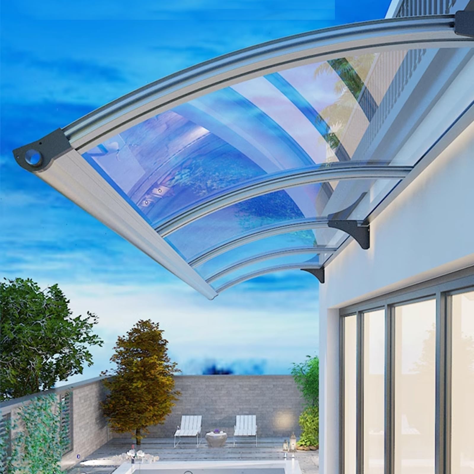 CFDZCP Außenfenster-Regenschutz, Vordach Der Vordertür, Veranda-Markise, Schlagfeste 300-kg-Türmarkise, UV-beständige Polycarbonat-Abdeckung, 65–150 cm Breite Optional(120x150cm/47 x59) von CFDZCP