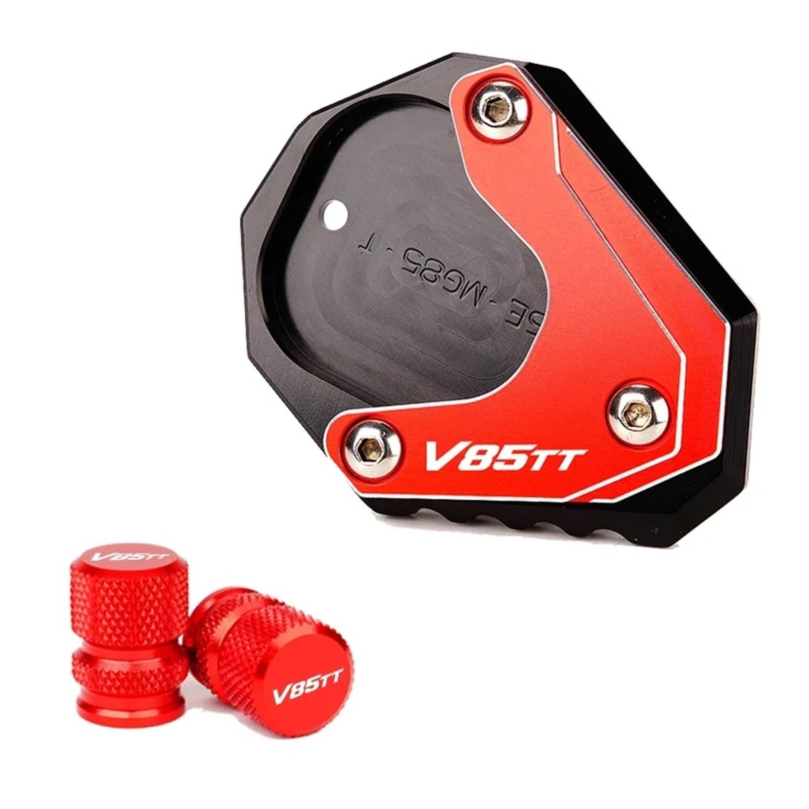 CFDZYXGSOZ 2021 Motorradzubehör Ständer Fuß Seitenständer Vergrößerungspad Ventilkappen Kompatibel mit V85TT V85 TT V 85 TT 2020-2022(Red Combo) von CFDZYXGSOZ