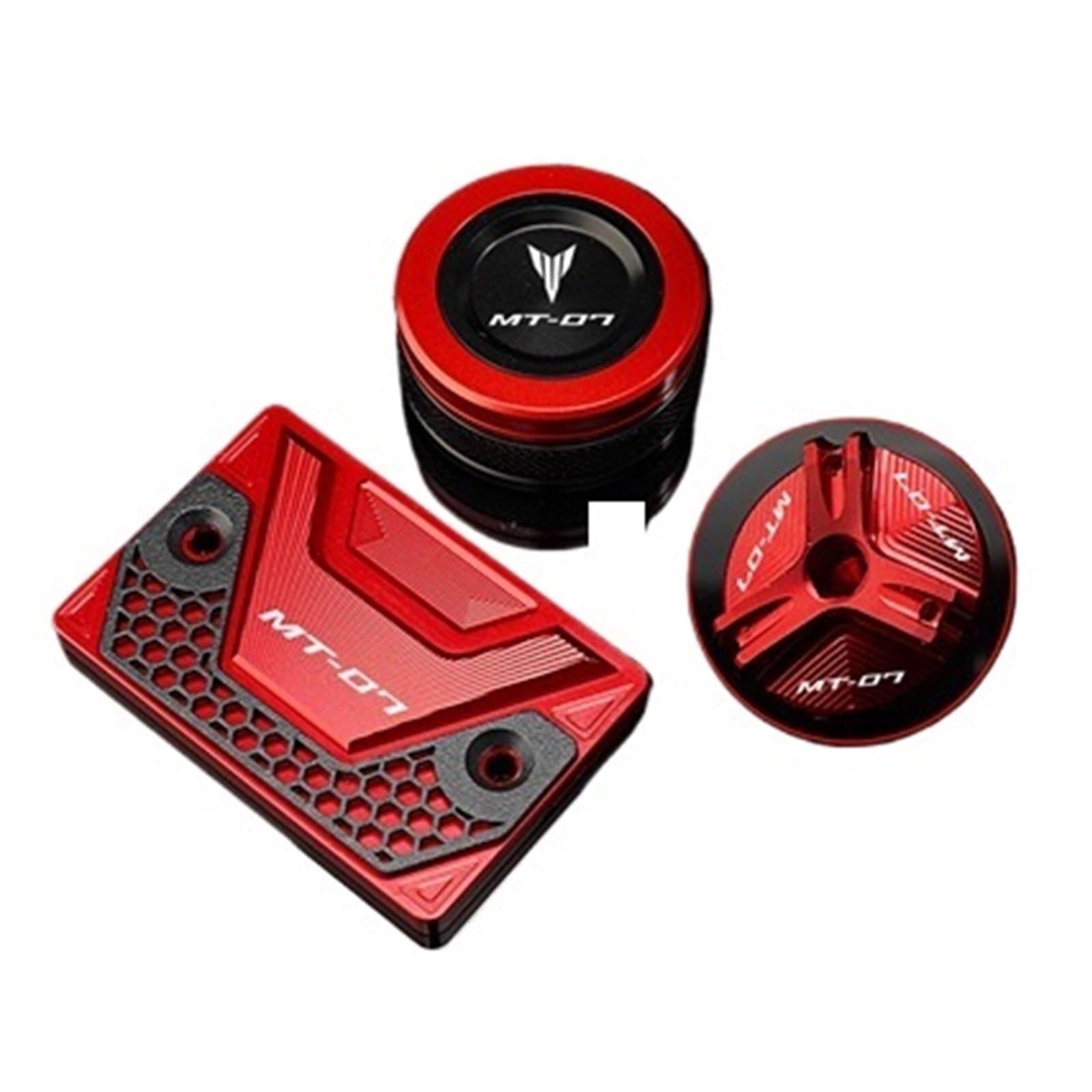 CFDZYXGSOZ Zubehör Motorrad Hinten Vorne Brems Flüssigkeit Abdeckungen Und Öl Füllstoff Kappe Schutz Kompatibel Mit MT07 MT-07 FZ07 MT 07 2014-2023(Red-01) von CFDZYXGSOZ