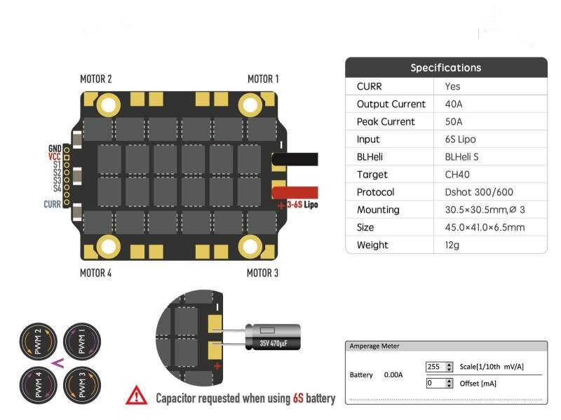 Diatone MAMBA F40 MK2 Kompatibel 4IN1 40A ESC DSHOT600 Kompatibel mit 4-6S FPV Racing Drohnen von CFMIAWIC