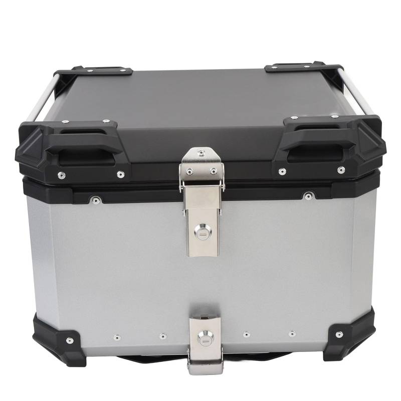 CFTGIW Motorrad-Heck-Aufbewahrungsbox, 55 L, Motorrad-Topcase, Aluminiumlegierung, Wasserabweisende Heck-Top-Box mit Sicherheitsschloss, Universell für Helm-Gepäckaufbewahrung (Silver) von CFTGIW