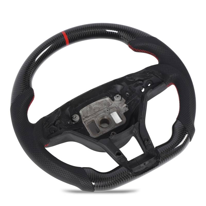 Carbon -Faserlenkrad, Perforiertes Leder Red Stitching Racing Car Lenkrad, Flacher Boden D -Rennsport Design für Erhöhte Beinfreiheit und Ausgezeichneter Griff, Zusätzlichen von CFTGIW