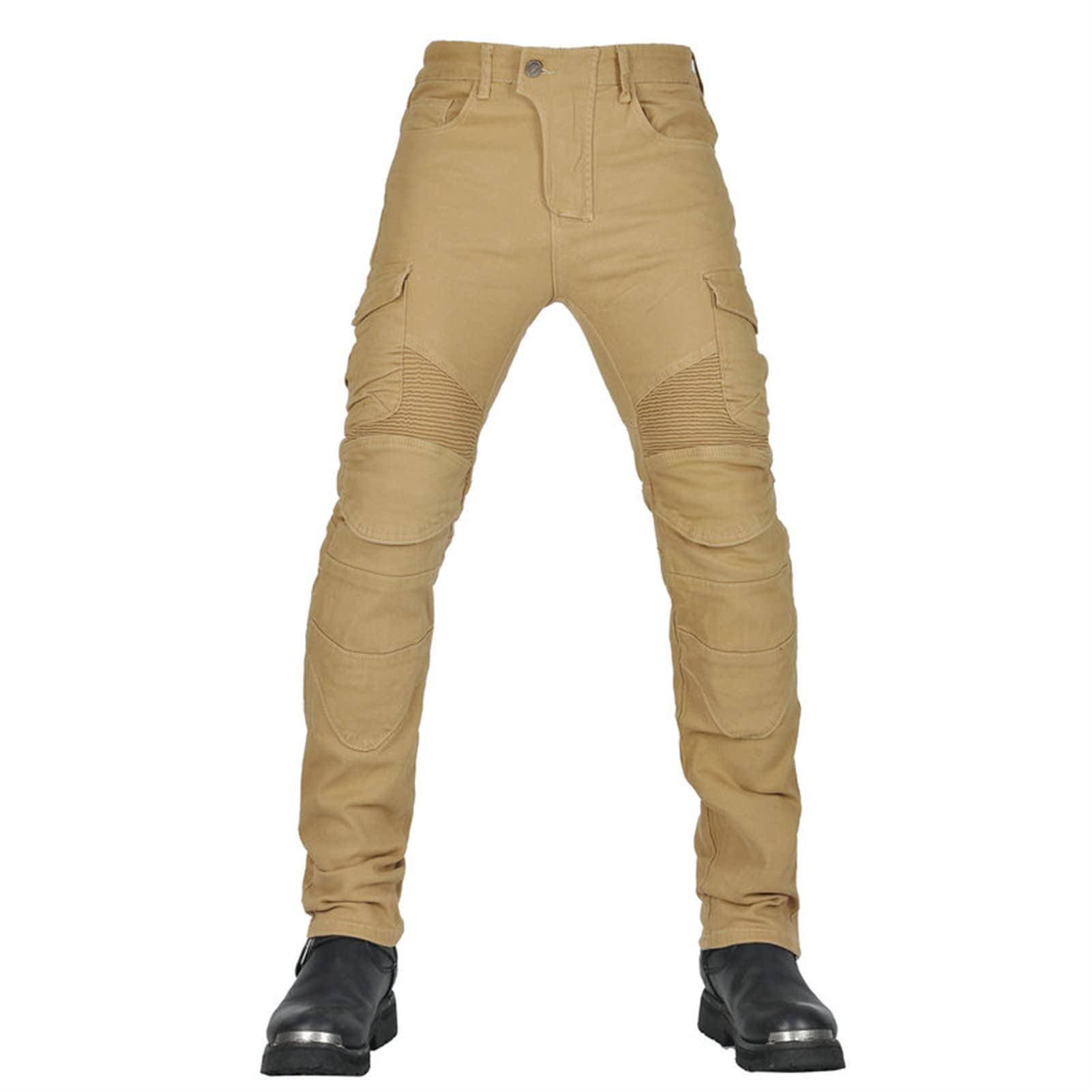 CFlong Motorrad-Jeanshose Für Herren/Damen, Sturzfeste Jeans Mit Geradem Bein Und 4 Arten Von Schutzausrüstung, Motorradhose Für Motorradrennfahrer (Khaki,5XL) von CFlong