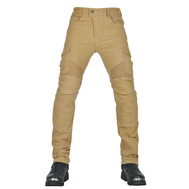 CFlong Motorrad-Jeanshose Für Herren/Damen, Sturzfeste Jeans Mit Geradem Bein Und 4 Arten Von Schutzausrüstung, Motorradhose Für Motorradrennfahrer (Khaki,6XL) von CFlong