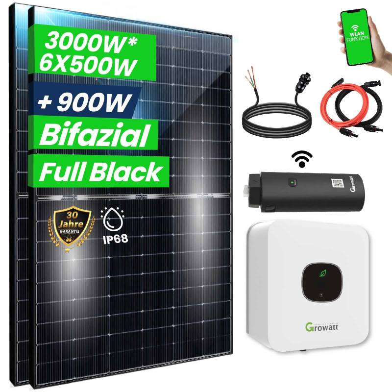 3000W Solaranlage | 3 kW Growatt Wechselrichter MIC 3000TL-X | Photovoltaik Solaranlage mit WIFI Stick von CG Camper Gold